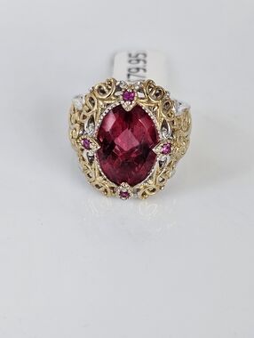 Gems en Vogue 6.42 Carat Quartz Doublet & Ruby Ring Sterling Silver 18k Size 8